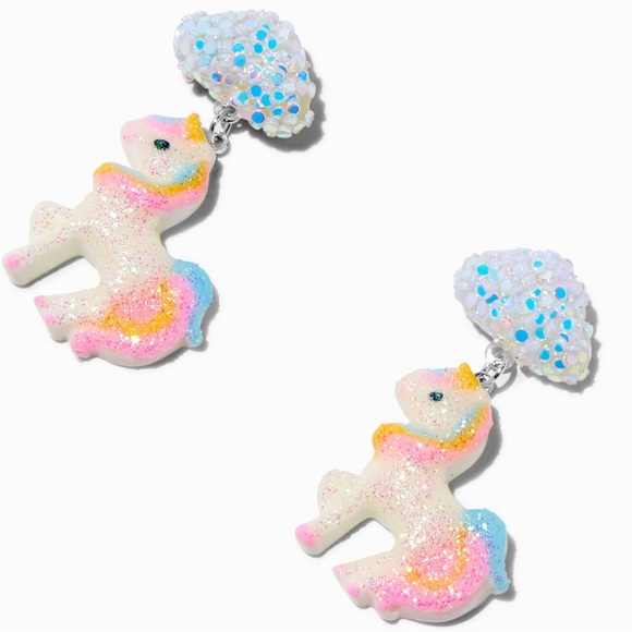 Claire's Glitter Unicorn & Cloud Earrings - Pink, Blue, Yellow - Picture 1 of 9
